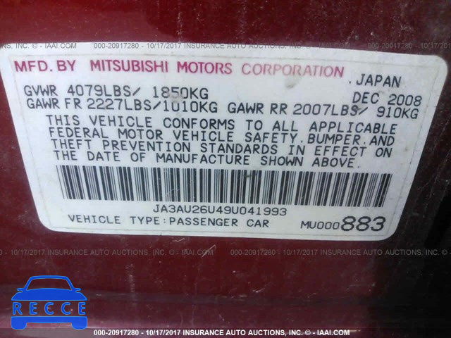 2009 Mitsubishi Lancer JA3AU26U49U041993 Bild 8