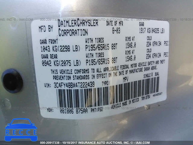 2004 CHRYSLER PT CRUISER 3C4FY48BX4T222439 image 8