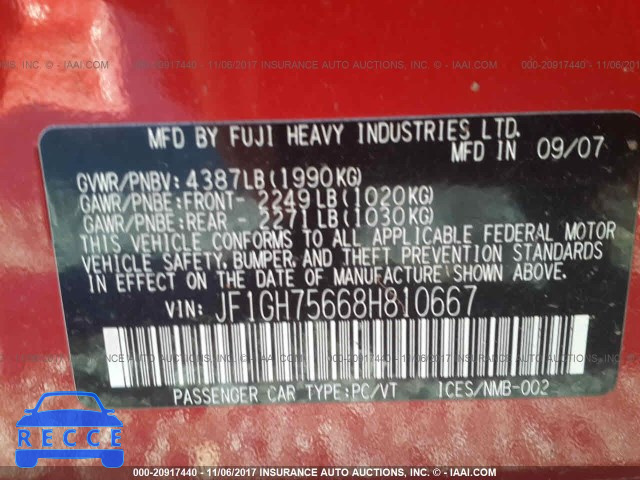 2008 Subaru Impreza JF1GH75668H810667 зображення 8