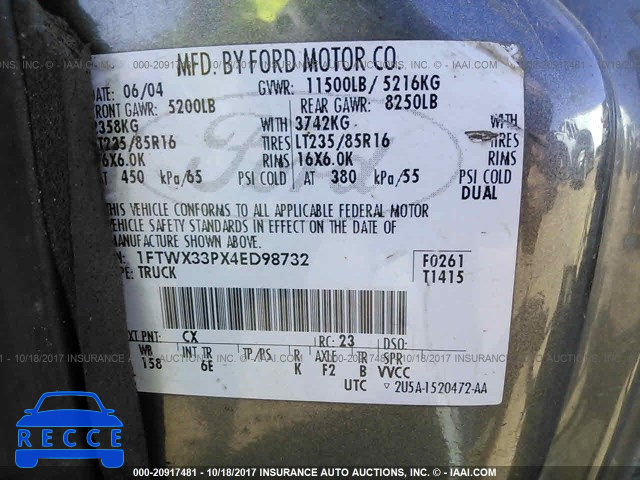 2004 Ford F350 SUPER DUTY 1FTWX33PX4ED98732 image 9