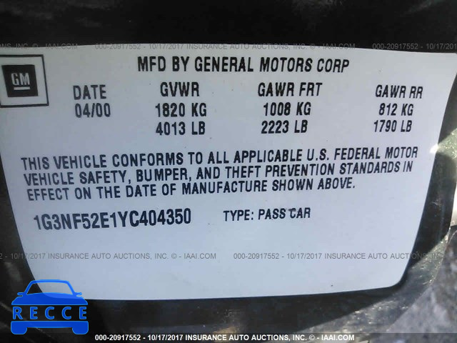 2000 Oldsmobile Alero GLS 1G3NF52E1YC404350 image 8