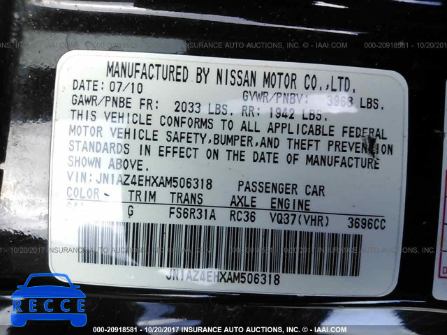 2010 Nissan 370Z JN1AZ4EHXAM506318 image 8