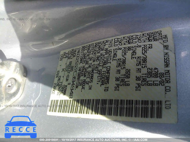 2002 NISSAN FRONTIER KING CAB XE 1N6DD26S22C394948 image 8