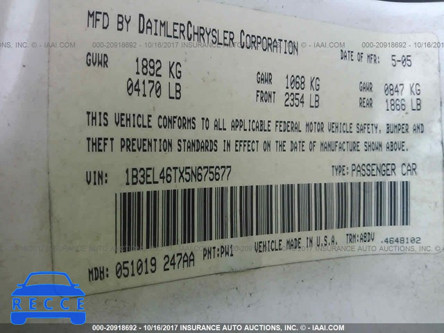 2005 Dodge Stratus SXT 1B3EL46TX5N675677 image 8