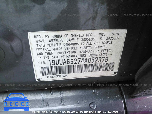 2004 Acura TL 19UUA66274A052379 зображення 8