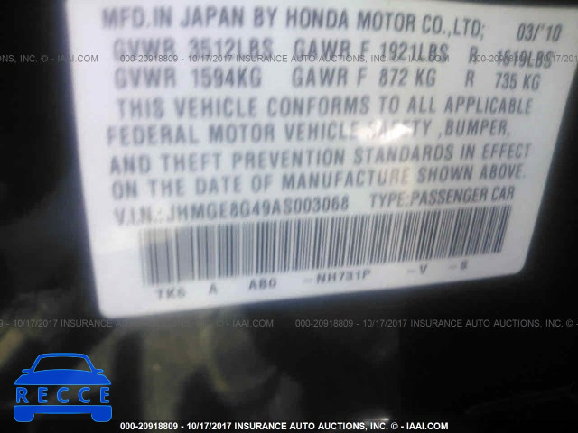 2010 Honda FIT JHMGE8G49AS003068 image 8
