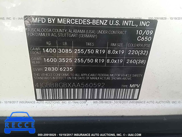 2010 Mercedes-benz ML 350 4MATIC 4JGBB8GBXAA560592 image 8