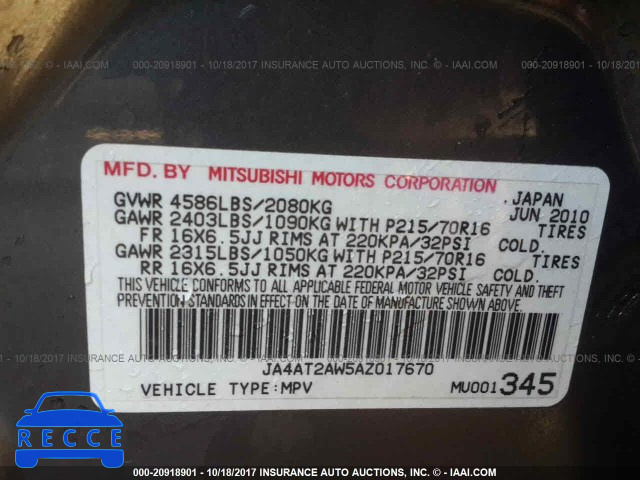 2010 Mitsubishi Outlander ES JA4AT2AW5AZ017670 image 8