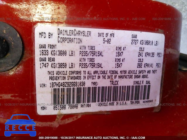 2002 Dodge Dakota 1B7HG48Z92S691030 image 8