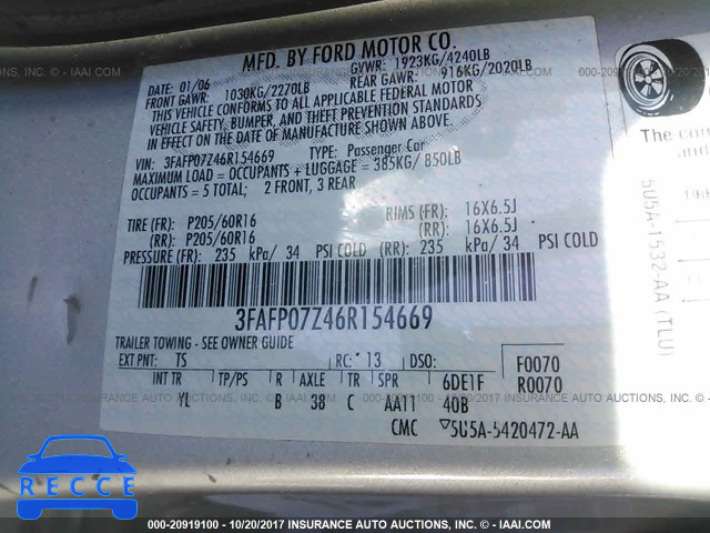 2006 Ford Fusion 3FAFP07Z46R154669 image 8