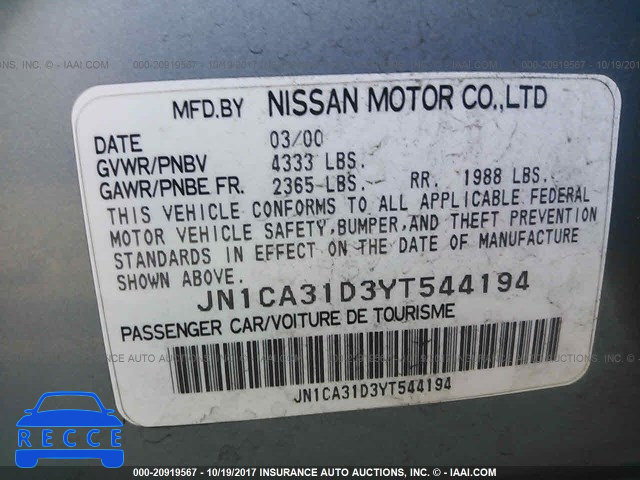 2000 Nissan Maxima GLE/GXE/SE JN1CA31D3YT544194 image 8