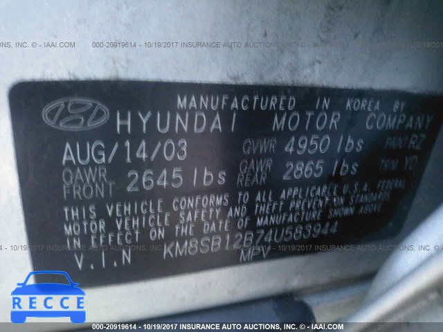 2004 Hyundai Santa Fe GL KM8SB12B74U583944 image 8