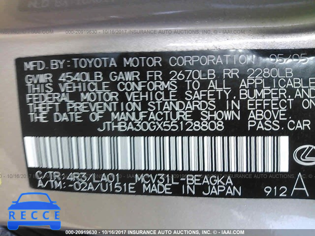 2005 Lexus ES JTHBA30GX55128808 image 8