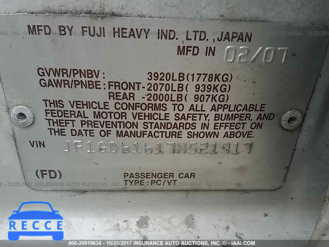 2007 SUBARU IMPREZA 2.5I JF1GD61617H521917 image 8