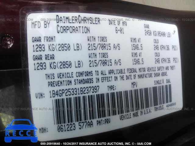 2001 Dodge Caravan SE 1B4GP25331B237397 image 8