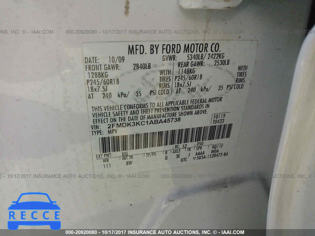 2010 Ford Edge LIMITED 2FMDK3KC1ABA45738 зображення 8