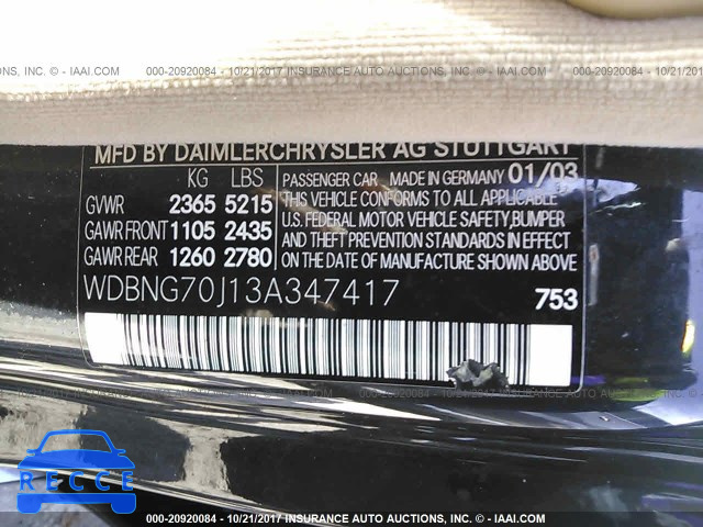 2003 Mercedes-benz S 430 WDBNG70J13A347417 image 8