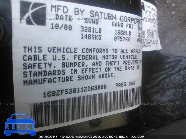 2001 Saturn SL 1G8ZF52811Z263000 image 8