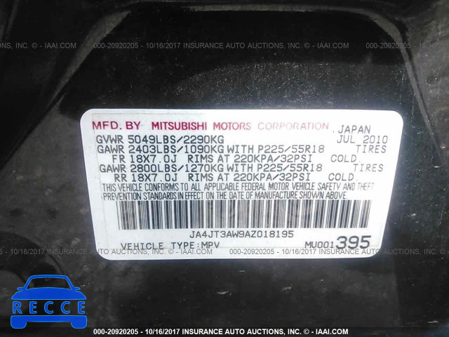 2010 Mitsubishi Outlander JA4JT3AW9AZ018195 зображення 8