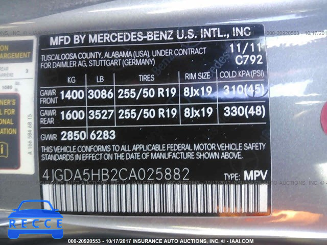 2012 Mercedes-benz ML 350 4MATIC 4JGDA5HB2CA025882 image 8