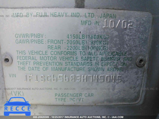2003 Subaru Forester 2.5XS JF1SG65683H745045 image 8