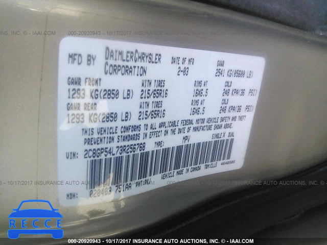 2003 CHRYSLER TOWN & COUNTRY LXI 2C8GP54L73R256768 image 8