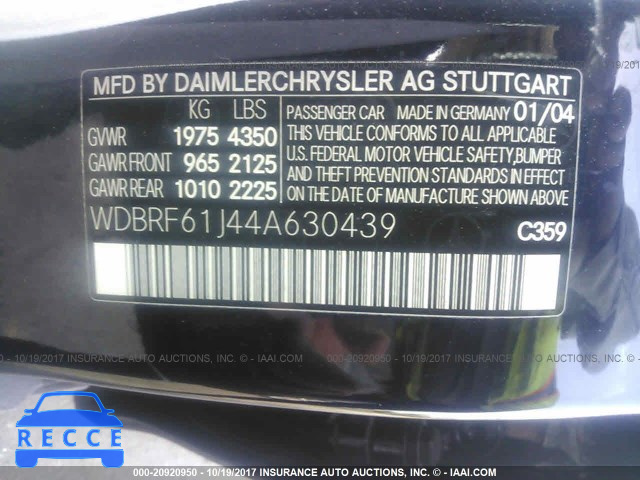 2004 Mercedes-benz C WDBRF61J44A630439 зображення 8