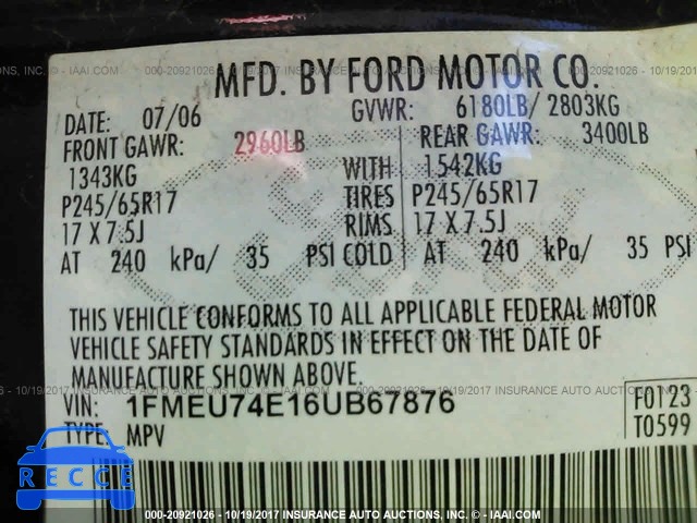 2006 Ford Explorer EDDIE BAUER 1FMEU74E16UB67876 Bild 8