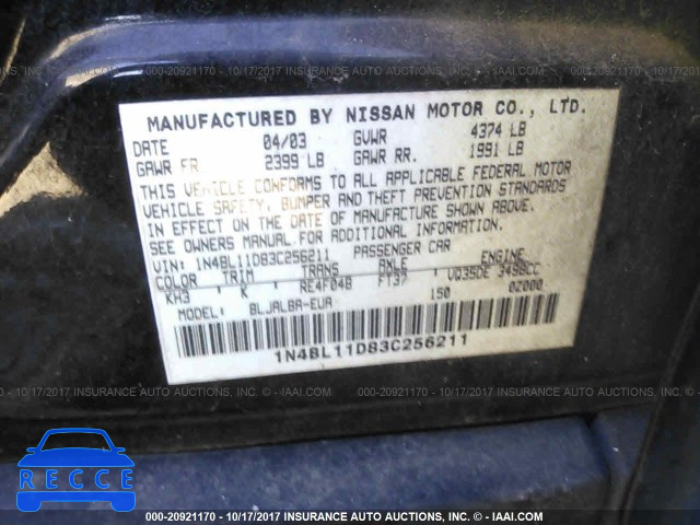 2003 Nissan Altima 1N4BL11D83C256211 зображення 8
