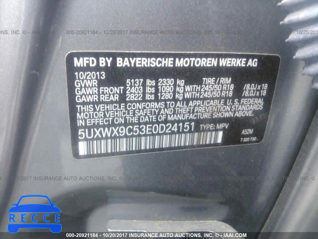 2014 BMW X3 XDRIVE28I 5UXWX9C53E0D24151 image 8