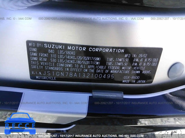 2003 Suzuki GSX-R600 JS1GN7BA132100495 image 9