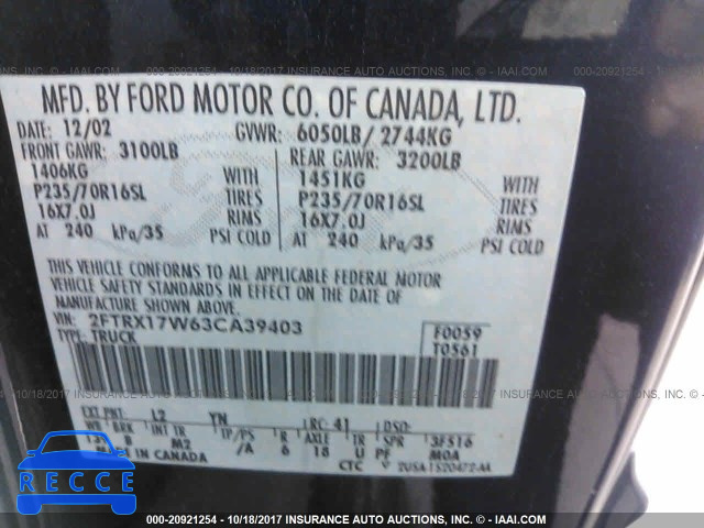 2003 Ford F150 2FTRX17W63CA39403 Bild 8