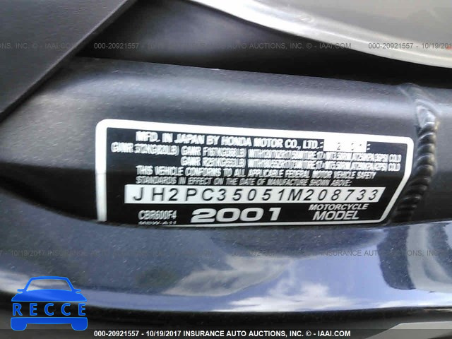 2001 Honda CBR600 F4 JH2PC35051M208733 зображення 9
