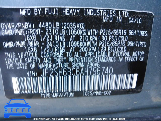 2010 Subaru Forester XS JF2SH6BC6AH796740 image 8