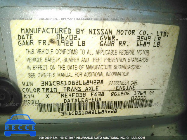 2002 Nissan Sentra XE/GXE 3N1CB51D82L684228 image 8