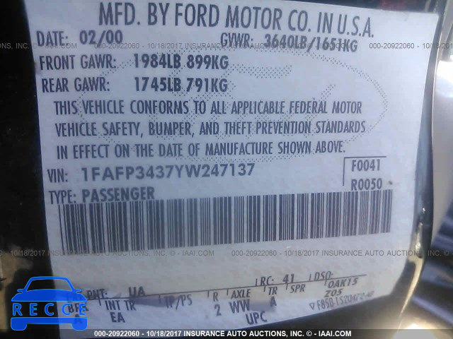 2000 Ford Focus SE/SE SPORT 1FAFP3437YW247137 image 8