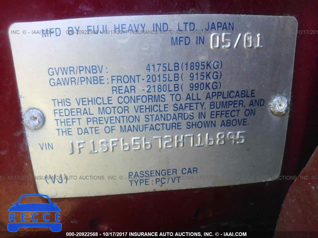 2002 SUBARU FORESTER JF1SF65672H716895 Bild 8