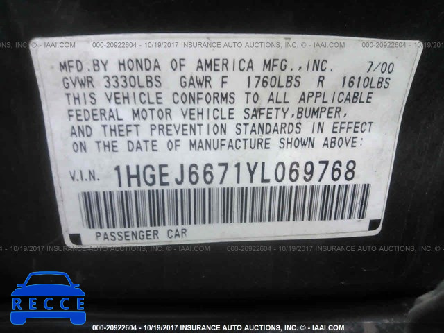 2000 Honda Civic 1HGEJ6671YL069768 image 8