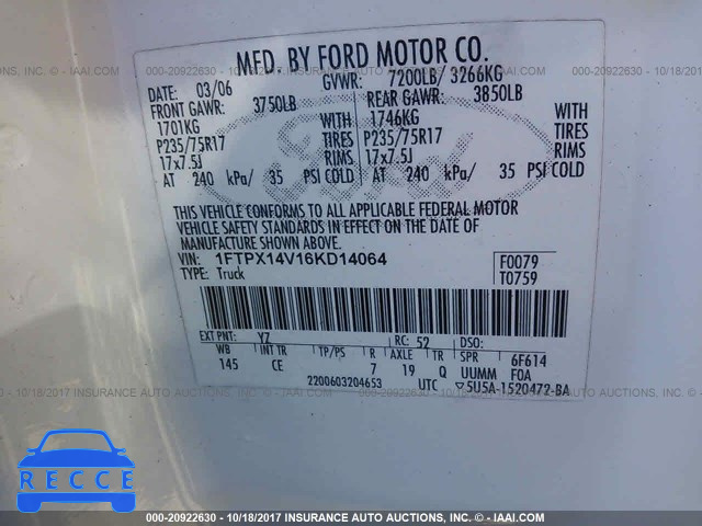 2006 Ford F150 1FTPX14V16KD14064 image 8