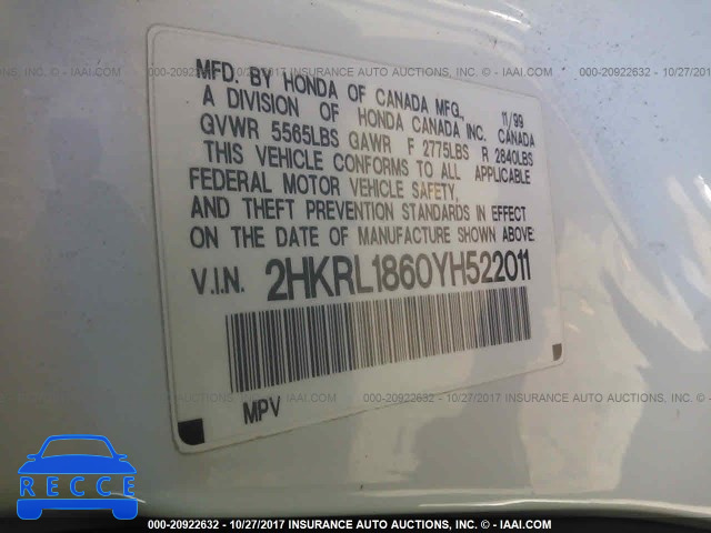 2000 Honda Odyssey EX 2HKRL1860YH522011 image 8