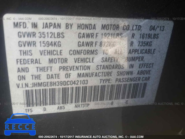 2013 Honda FIT JHMGE8H39DC042103 image 8