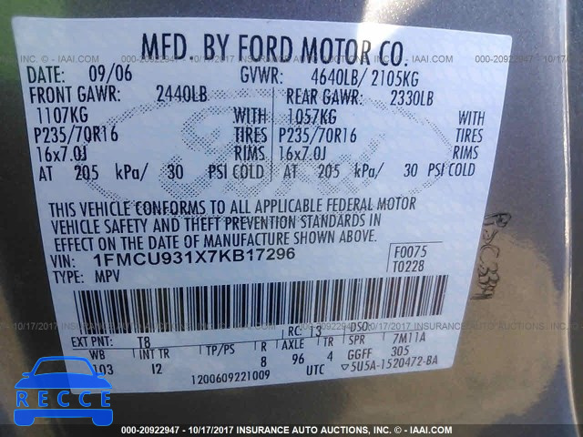 2007 Ford Escape XLT 1FMCU931X7KB17296 image 8