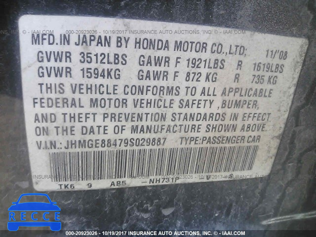 2009 Honda FIT JHMGE88479S029887 image 8