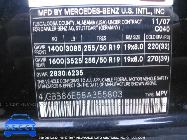 2008 Mercedes-benz ML 350 4JGBB86E58A355803 image 8