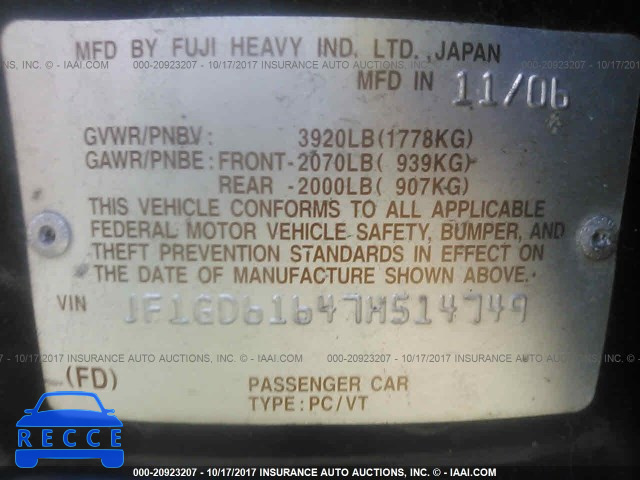 2007 Subaru Impreza 2.5I JF1GD61647H514749 image 8