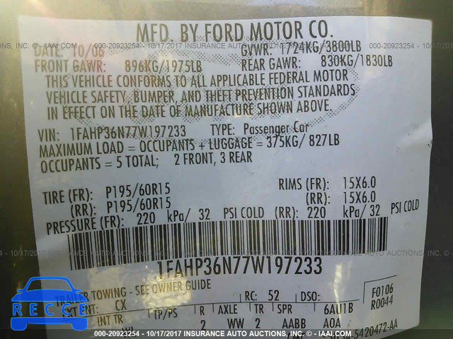 2007 Ford Focus 1FAHP36N77W197233 image 8