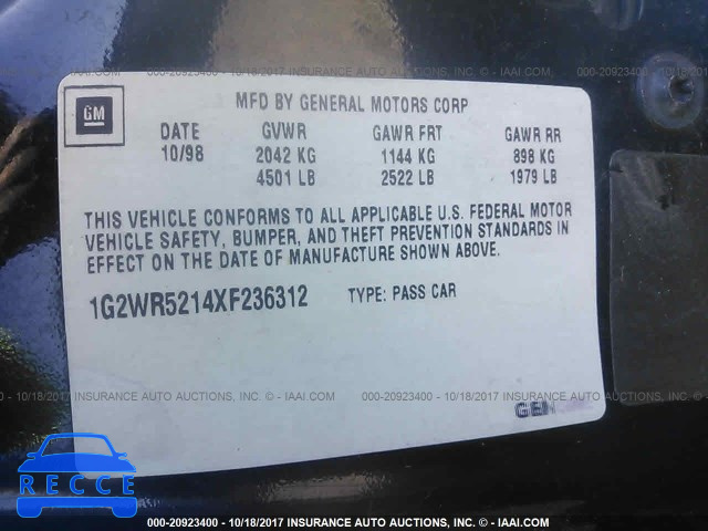 1999 Pontiac Grand Prix 1G2WR5214XF236312 image 8