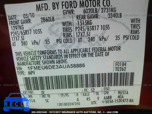 2010 Ford Explorer XLT 1FMEU6DE3AUA58886 image 8