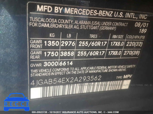 2002 Mercedes-benz ML 320 4JGAB54EX2A293562 image 8