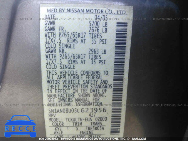 2005 Nissan Xterra OFF ROAD/S/SE 5N1AN08U05C623956 зображення 8